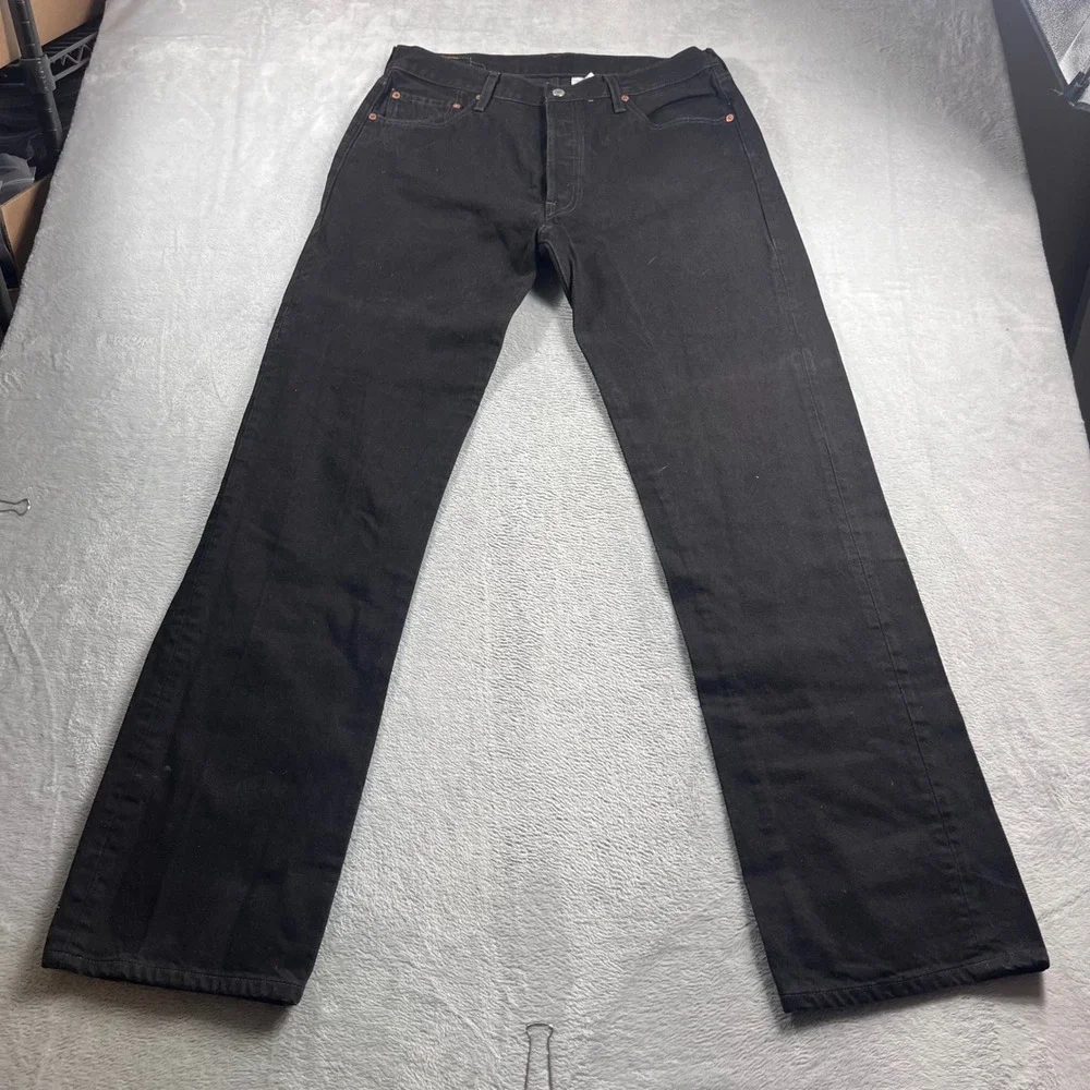 Levis 501 Original Fit Men Black Jeans Straight Leg Button Fly 36x36 100% Cotton